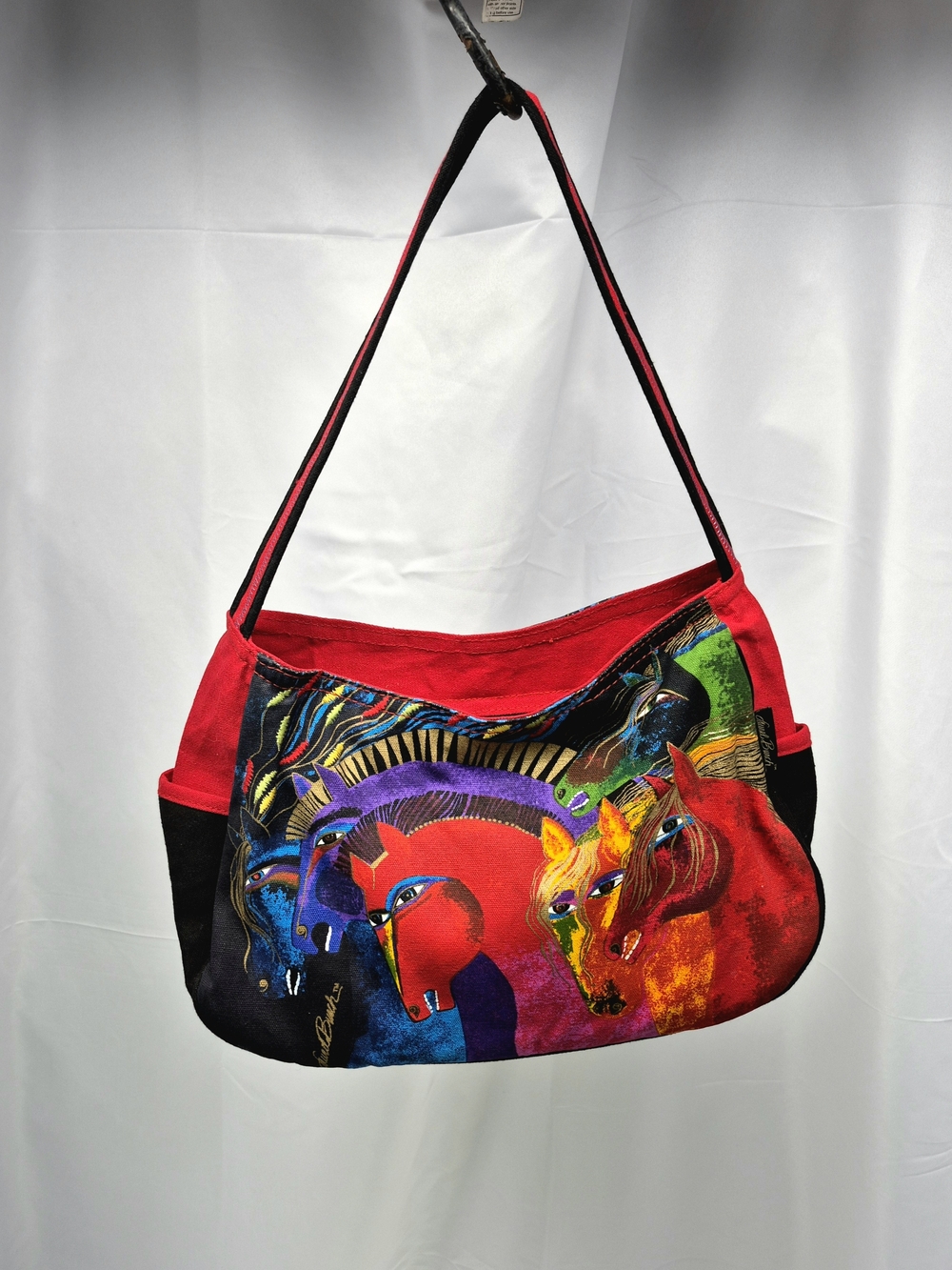 NWOT Laurel Burch Wild Horses of Fire Artwork Canvas Hobo Tote Bag Folk Art Vntg